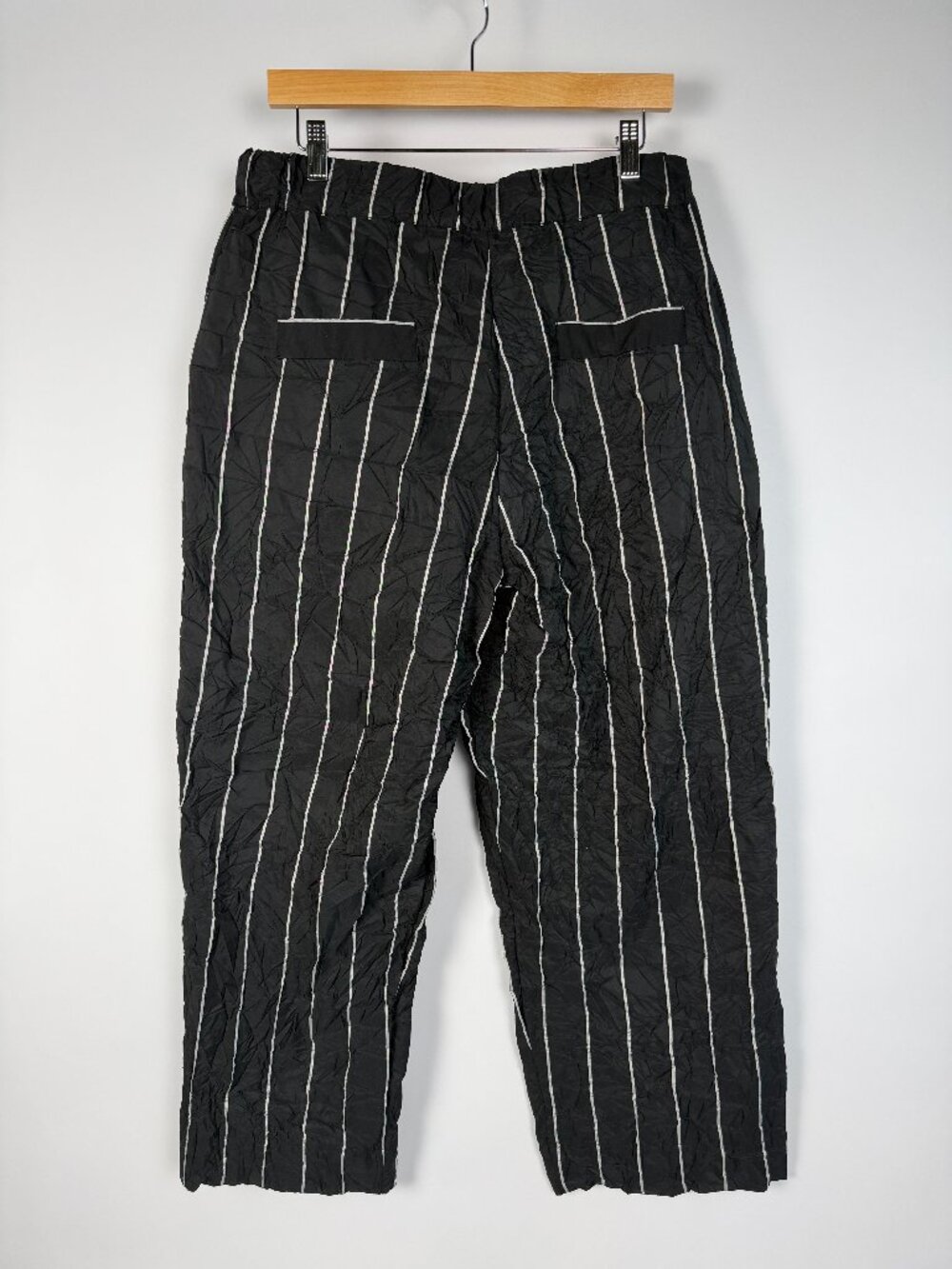 Alembika Urban Pinstripe Lantern Crinkle Pants Lightweight Barrel Balloon